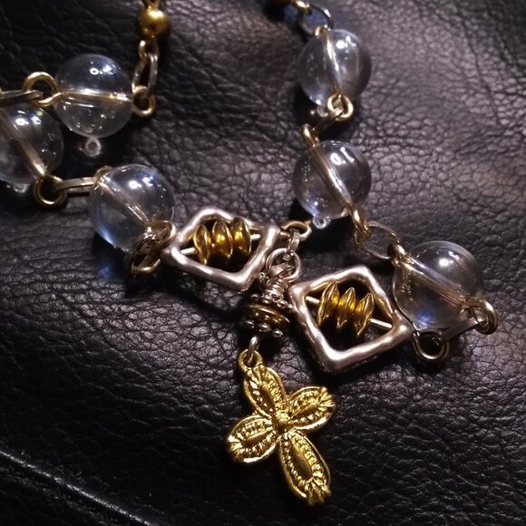 Shimmering Beaded Cross Bracelet | Mixed Metals | Faith Jewelry | 4 Larger Wrist - Picture 4 of 10